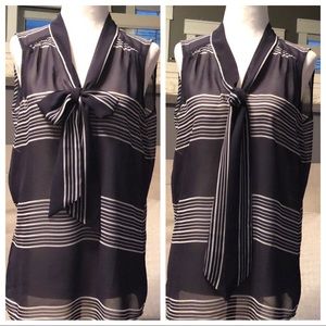 ANN TAYLOR LOFT NAVY WHITE TIE TOP
